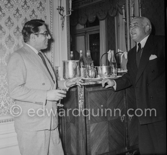 Aristotle Onassis and Spyros Skouras, president of the 20th Century Fox and Hotel Negresco, Nice 1953. First photos Edward Quinn took of Onassis. - Photo by Edward Quinn