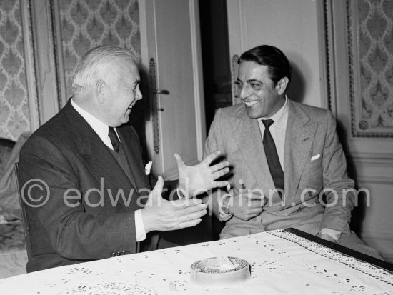 Aristotle Onassis and Spyros Skouras, president of the 20th Century Fox and Hotel Negresco, Nice 1953. First photos Edward Quinn took of Onassis. - Photo by Edward Quinn