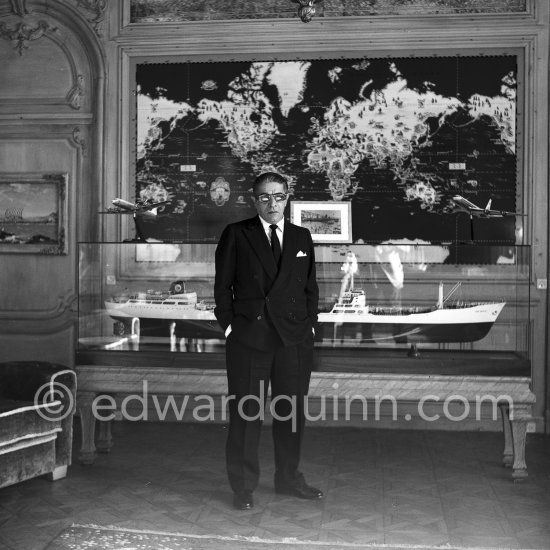 Aristotle Onassis at his office at Olympic Maritime in Monte Carlo. Onassis became the most important shareholder of the Casino. He declared: "I am ready, I am going to save the Principality." Monte Carlo 1955. - Photo by Edward Quinn