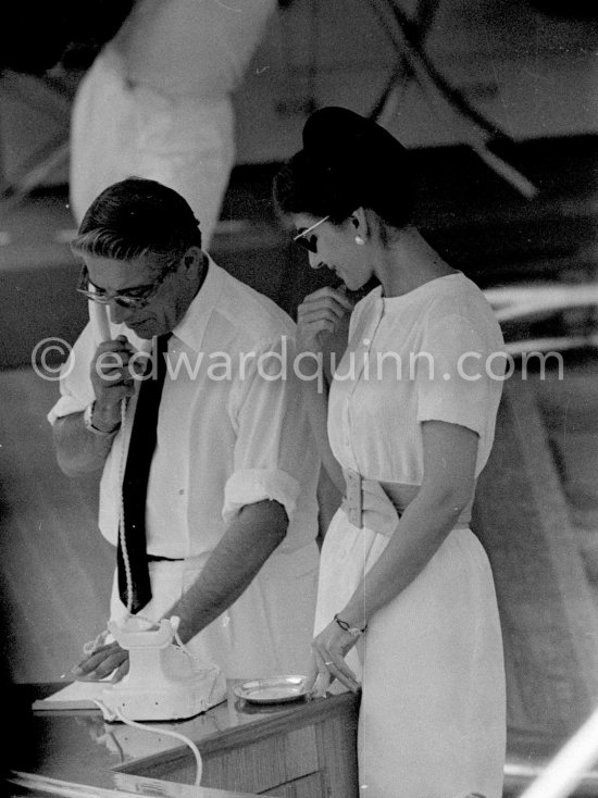 Aristotle Onassis and Maria Callas before departure for Mediterranean cruise on Onassis\' yacht Christina. Monaco harbor 1959. - Photo by Edward Quinn