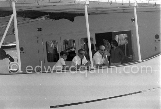 Aristotle Onassis and his son Alexander on board Onassis\' yacht Christina. Monaco harbor 1959. - Photo by Edward Quinn