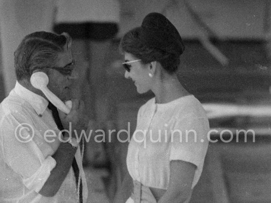 Aristotle Onassis and Maria Callas before departure for Mediterranean cruise on Onassis\' yacht Christina. Monaco harbor 1959. - Photo by Edward Quinn