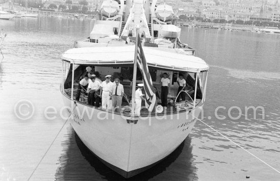 Aristotle Onasssis on board his yacht Christina. Monaco harbor 1956. - Photo by Edward Quinn