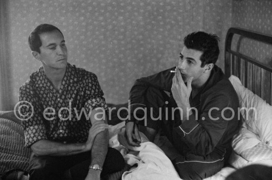 Luis Miguel Dominguin and Antonio Ordonez, a leading bullfighter in the 1950\'s and the last survivor of the dueling matadors chronicled by Hemingway in \'\'The Dangerous Summer\'\'. In his bedroom at the Hotel. Corrida des vendanges à Arles 1959. - Photo by Edward Quinn
