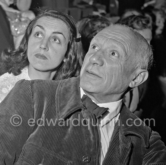 Pablo Picasso and Françoise Gilot, Cannes Film Festival for presentation of "Le salaire de la peur". Cannes, April 16, 1953. - Photo by Edward Quinn