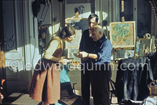 Pablo Picasso, Luis Miguel Dominguin and his wife Lucia Bosè. La Californie, Cannes 1959. - Photo by Edward Quinn