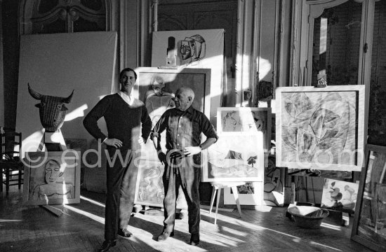 Two proud Spaniards: Pablo Picasso and Luis Miguel Dominguin. La Californie, Cannes 1959. - Photo by Edward Quinn