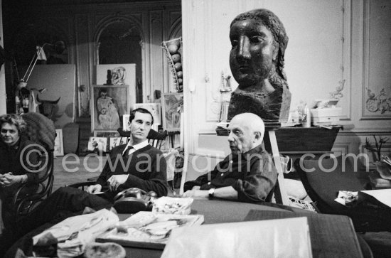 Pablo Picasso, Luis Miguel Dominguin and Louise Leiris, owner with Daniel-Henry Kahnweiler of the Leiris Gallery Paris. La Californie, Cannes 1959. - Photo by Edward Quinn