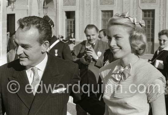 Prince Rainier and Princess Grace  meeting Monegasque people in the courtyard of the Royal Palace. Monaco 1956 - Photo by Edward Quinn