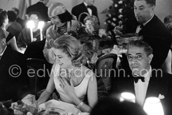 Princess Grace and Aristotle Onassis. 
"Bal de la Rose" at the International Sporting Club. Monte Carlo 1960. (Grace Kelly) - Photo by Edward Quinn