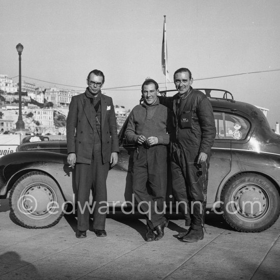 N° 318 Desmond Scannell, Stirling Moss, John Cooper (from left) on Sunbeam Talbot 90, 6th. Monte Carlo Rally 1953. - Photo by Edward Quinn