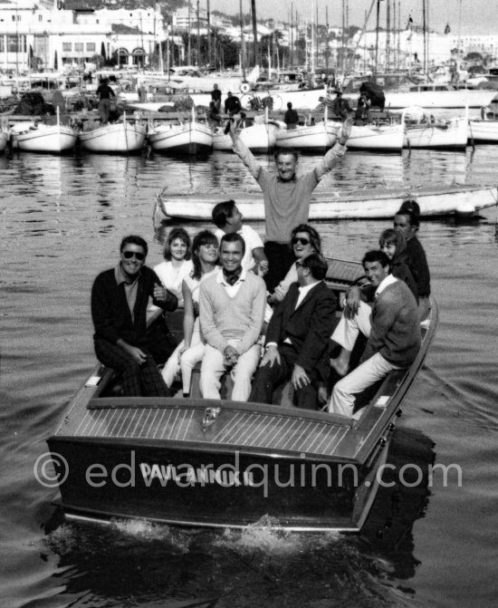 Porfirio Rubirosa, Peter Lawford and friends. Cannes Film Festival 1961. - Photo by Edward Quinn