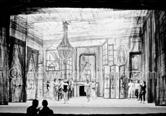 Rehearsal of Ballet "Le rendez-vous manqué". Written by Françoise Sagan, directed by Roger Vadim, décor by Bernard Buffet. Grand Théâtre de Monte Carlo 1957. - Photo by Edward Quinn