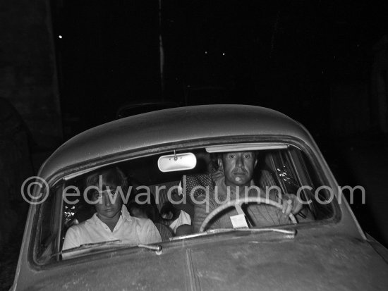 Françoise Sagan and husband Guy Schoeller, Saint-Tropez 1959. Car: Renault Dauphine - Photo by Edward Quinn