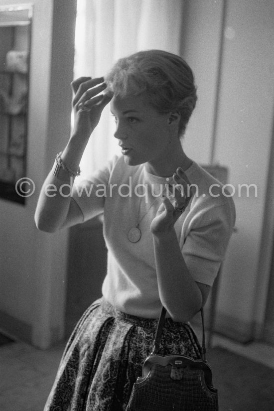 Romy Schneider at the hairdresser. Cannes Film Festival 1957. - Photo by Edward Quinn