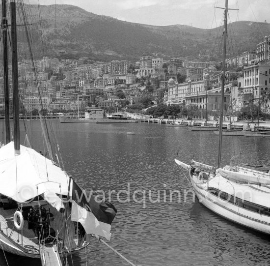 In the background: "Olympic Whaler", the whaling ship of Aristotle Onassis. Monaco harbor 1954. - Photo by Edward Quinn