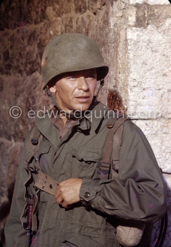 Lt. Sam Loggins (Frank Sinatra) on the set of the film "Kings Go Forth" in the village of Tourrettes-sur-Loup, 1957. - Photo by Edward Quinn
