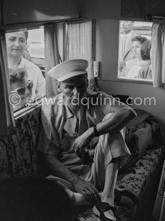 Frank Sinatra in his camper during filming of “Kings Go Forth”. Roquebrune, 1957. - Photo by Edward Quinn