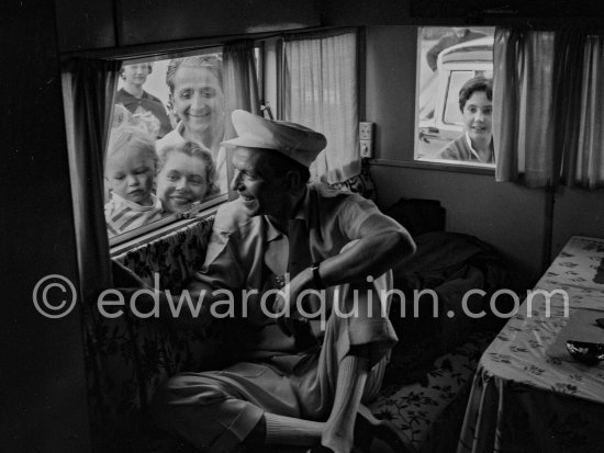 Frank Sinatra in his camper during filming of "Kings Go Forth". Roquebrune, 1957. - Photo by Edward Quinn