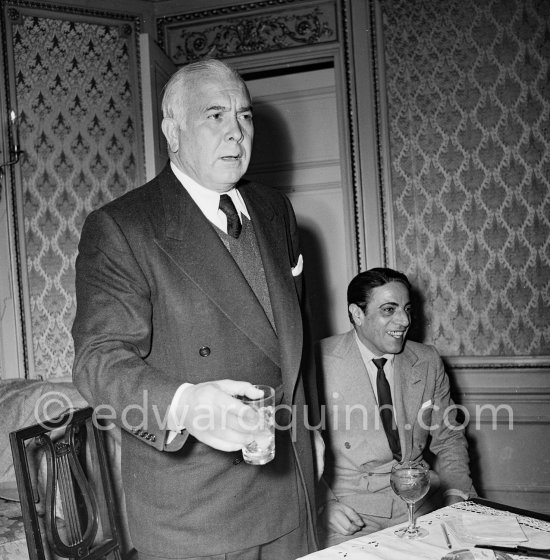 Spyros Skouras, president of the 20th Century Fox and Aristotle Onassis. Hotel Negresco, Nice 1953. - Photo by Edward Quinn