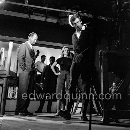 Curd Juergens, Roger Vadim and Brigitte Bardot. Filming of "Et Dieu créa la femme". Studios de la Victorine, Nice 1956. - Photo by Edward Quinn
