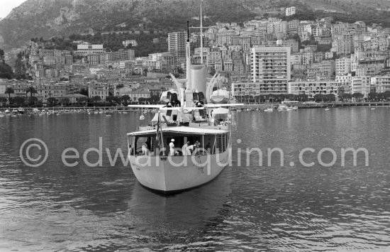 Onassis\' yacht Christina with aircraft G-APNY Piaggio P-136L SERIES 2 C/N 242. Monaco harbor 1955. - Photo by Edward Quinn