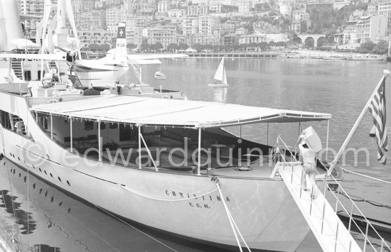 Yacht Christina of Aristotle Onassis with Italian twin-engine amphibian flying boat HB-LAV Piaggio P-136L-2. Monaco harbor 1956. - Photo by Edward Quinn