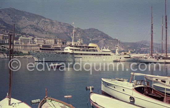 Yacht Christina of Aristotle Onassis. Monaco harbor 1957. - Photo by Edward Quinn