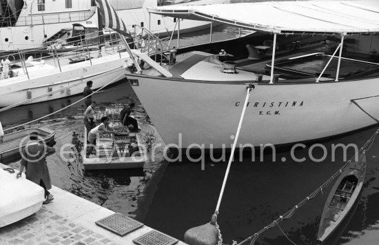 Food supply. Yacht Christina of Aristotle Onassis. Monaco harbor 1959. - Photo by Edward Quinn