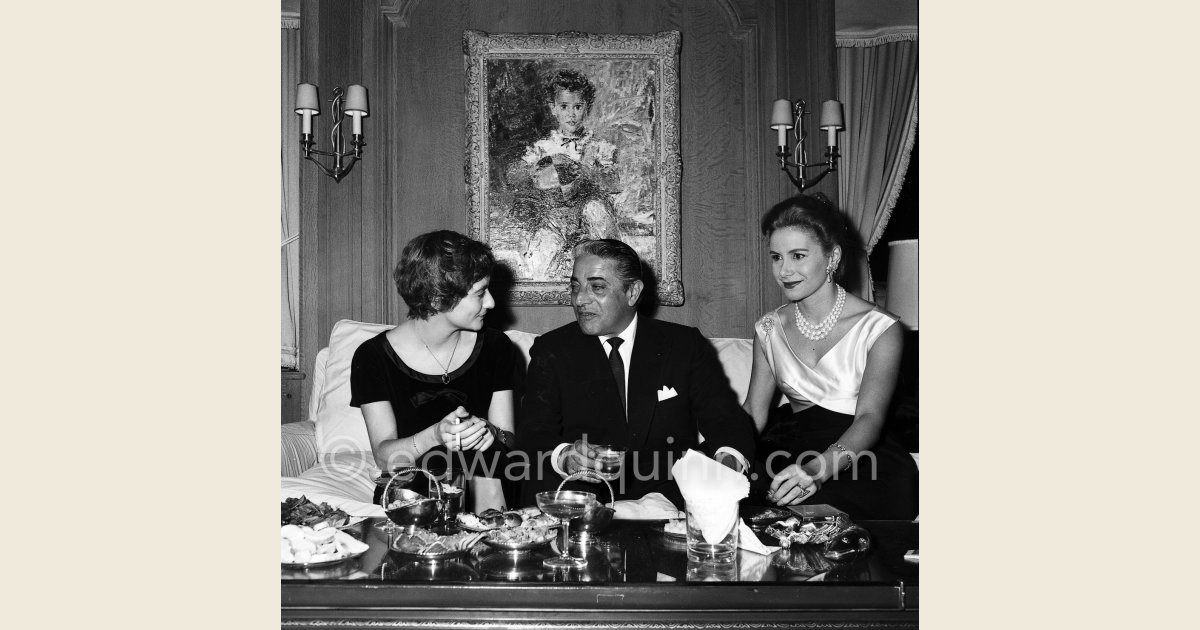 Aristotle Onassis Tina Onassis and Françoise Sagan on board the yacht