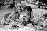 Shooting break: Jane Fonda and Alain Delon on the film set of "Les Félins". Antibes 1964. - Photo by Edward Quinn