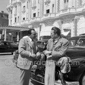Kirk Douglas and Edward G. Robinson in front of Carlton Hotel. Cannes 1953. Car: Buick Super 1948 - Photo by Edward Quinn