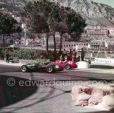 Mike Hawthorn, (18) Vanwall VW I, Giuseppe "Nino" Farina, (42) Ferrari 625. With the shadow of the Gazomètre. Monaco Grand Prix 1955. - Photo by Edward Quinn