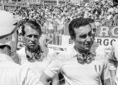 Driver briefing: From right Eugenio Castellotti, Peter Collins, Cesare Perdisa. Monaco Grand Prix 1956. - Photo by Edward Quinn
