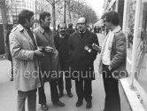 Kinetic artists Julio Le Parc (left) and Yvaral (right) in front of Gallery Denise René rive gauche. On the occasion of the exhibition "L’idée et la matière". Paris 1974. - Photo by Edward Quinn