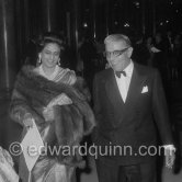 Aristotle Onassis and Sita Devi, Maharanee of Baroda, known as the "Indian Wallis Simpson" walking through Casino, at ballet gala evening. Monte Carlo 1960. - Photo by Edward Quinn