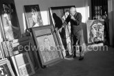 Pablo Picasso with his paintings and a work of his private collection by Joan Miró. Mas Notre-Dame-de-Vie, Mougins 1962. - Photo by Edward Quinn