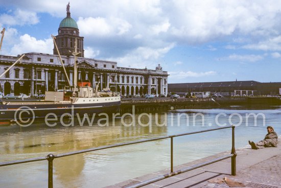 The River Liffey with Custom House and the Guinness Brewery ship The Lady Grania loading barrels. Dublin 1963. - Photo by Edward Quinn