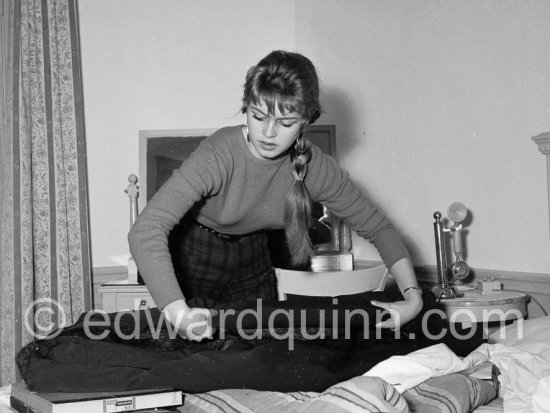 Brigitte Bardot  in her room at the Hotel Negresco.  Nice 1955. - Photo by Edward Quinn