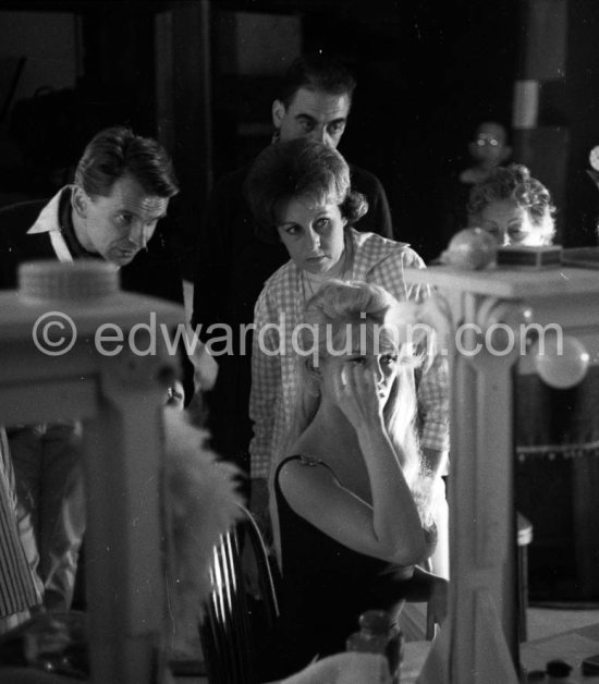 Brigitte Bardot during filming of “Voulez-vous danser avec moi?”. Left: director Michel Boisrond. Nice 1959. - Photo by Edward Quinn