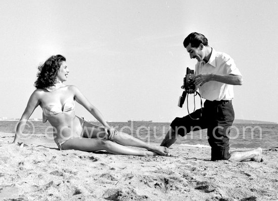 Edward Quinn photographs beauty queen and model Myriam Bru, "Miss Cannes" and "Miss Côte d’Azur", who later married German actor Horst Buchholz and became fashion model agent. Juan-les-Pins 1951. - Photo by Edward Quinn