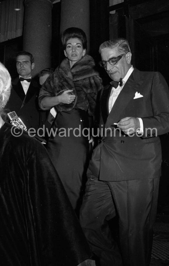 Maria Callas and Aristotle Onassis attending the Gala des Rois, a charity gala for refugees organized by Prince Sadruddin Khan. Hotel de Paris, Monaco 1963. - Photo by Edward Quinn