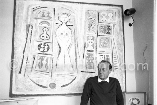 Massimo Campigli at his studio in Saint-Tropez with "La Dame blanche", 1962. 1964. - Photo by Edward Quinn