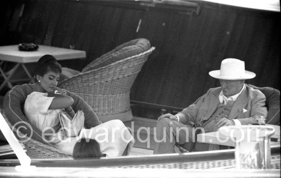 Maria Callas and Sir Winston Churchill on board Onassis\' yacht Christina. Monaco harbuor 1959 - Photo by Edward Quinn