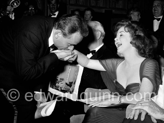 Susan Hayward being congratulated by the French film director Henri-Georges Clouzot during the Cannes Film Festival in 1956. - Photo by Edward Quinn