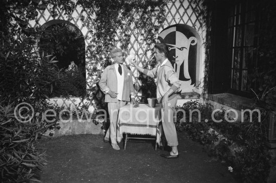 Jean Cocteau, Edouard Dermit during filming of "Le Testament d’Orphée", film of Jean Cocteau. Saint-Jean-Cap-Ferrat 1959. - Photo by Edward Quinn