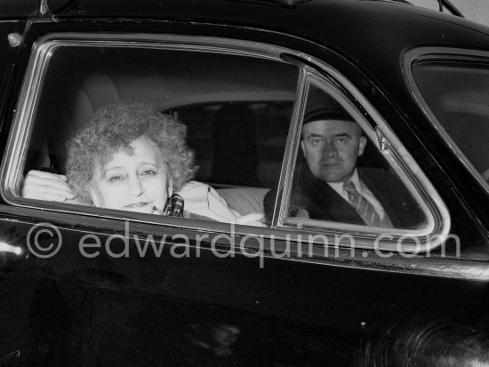 French writer Colette in Monaco for "Prix Prince Pierre". Monaco-Ville 1954. Car: 1946, 47 or 48 Buick - Photo by Edward Quinn