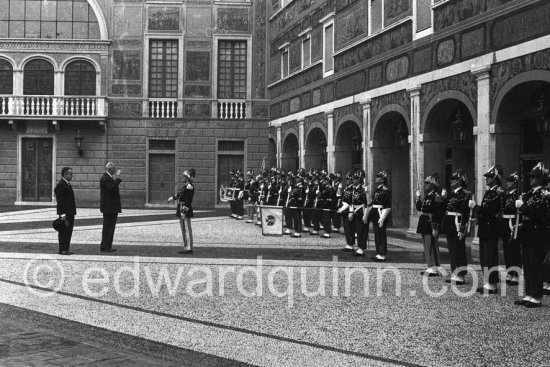 Charles de Gaulle and Prince Rainier. Visit of President Charles de Gaulle to Monaco palace. Monaco Ville 1960. - Photo by Edward Quinn