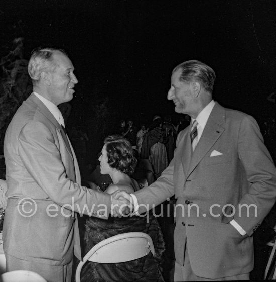 Jean-Gabriel Domergue and Maurice Chevalier. Reception at Palm Beach, MYCCA Motor Yacht Club of the Côte d’Azur, 1953. - Photo by Edward Quinn