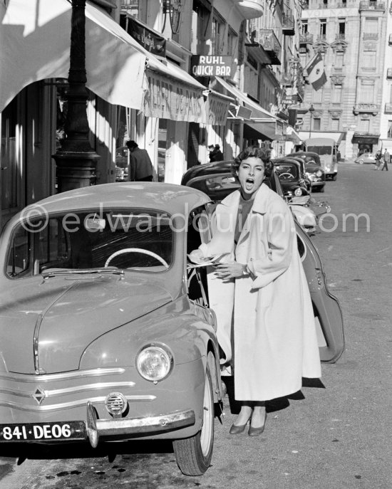 Fabienne, French model, trying career as actress. Nice 1955. Car: 1955 Renault 4CV - Photo by Edward Quinn